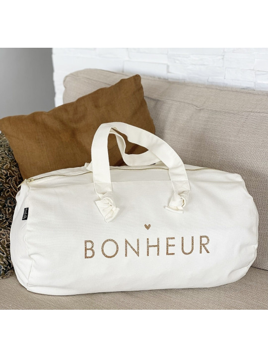 Sac Polochon Brodé - Bonheur - Blanc